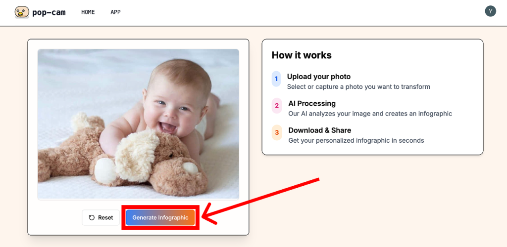 a screenshot of where generate button is on pop-cam